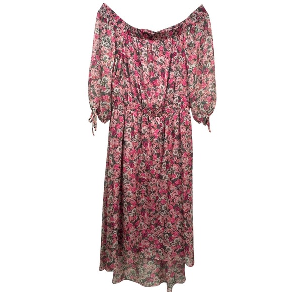 INC International Concepts Dresses & Skirts - INC International Concepts Pink Floral Off Shoulder High Low Midi Dress XL
